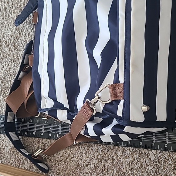 Hip Cub Navy and White Striped Bag with Brown Accents - Picture 7 of 11